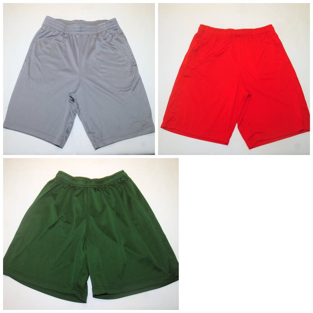 Boys Back to School Nylon Short Lot of 3 Gym PE Practice Red Green Gray Size M/L